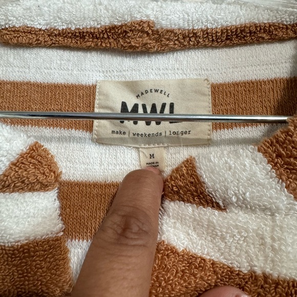 Madewell MWL Loop Terry Notched Sweatshirt Tan and White Women’s - Picture 5 of 5